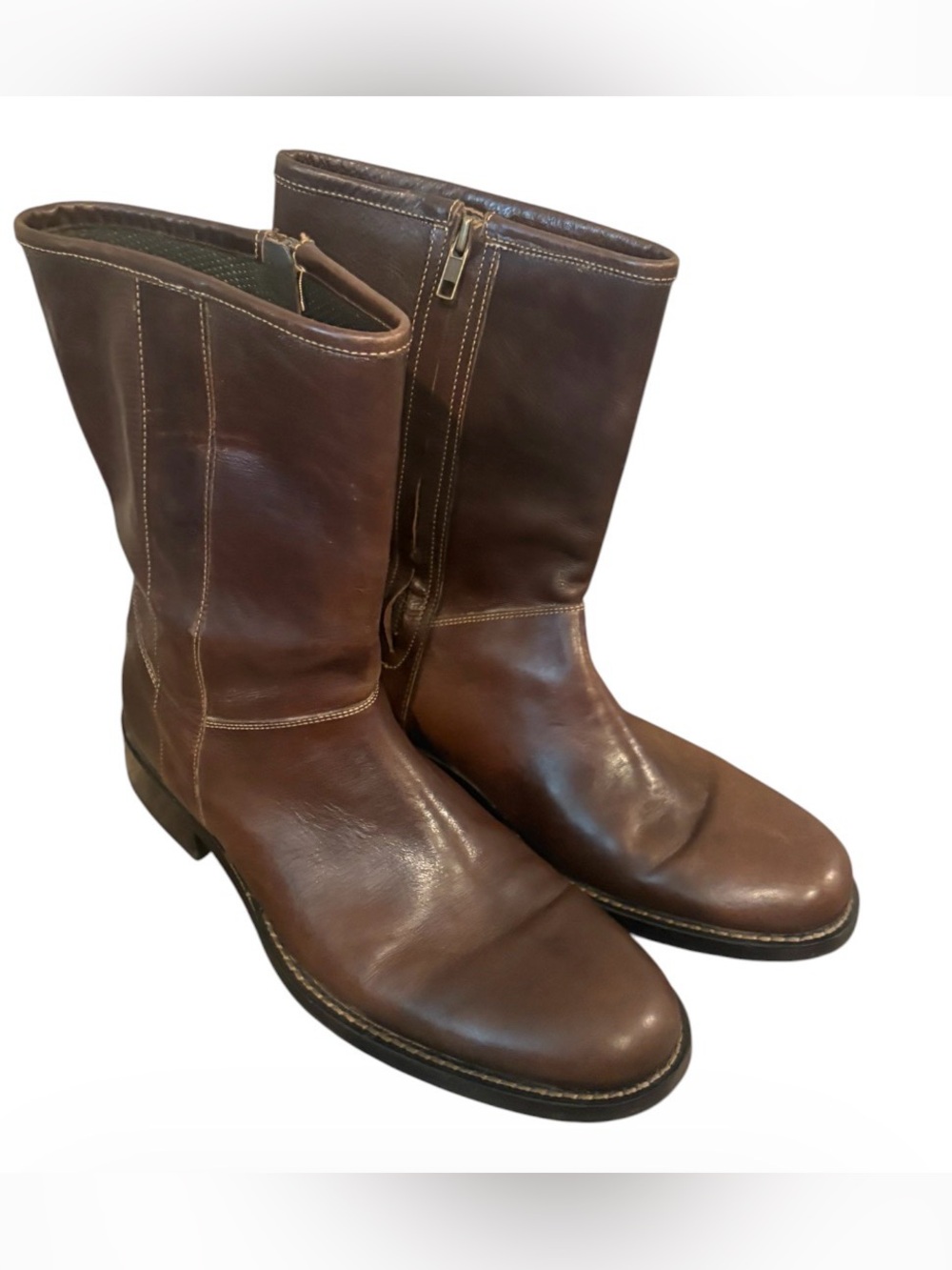 Cole Haan Men's Western Brown Leather Boots Zip Side Size 9M